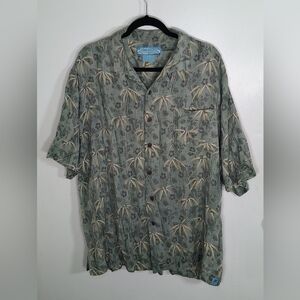 Bermuda Bay 100% Silk Hawaiian Shirt Men's XL Tropical Floral Camp Green